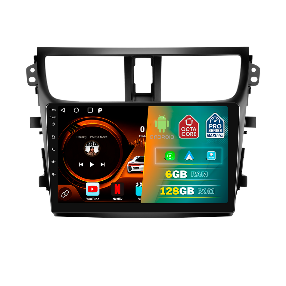 Navigatie Suzuki Celerio (2014-2020) dedicata, MaxTech® PRO SERIES, 6 GB Ram 128 GB Rom, Carplay si Android auto, Ecran 9” HD Touch, GPS, Wifi, Bluetooth, Radio, USB, EQ, DSP, Waze