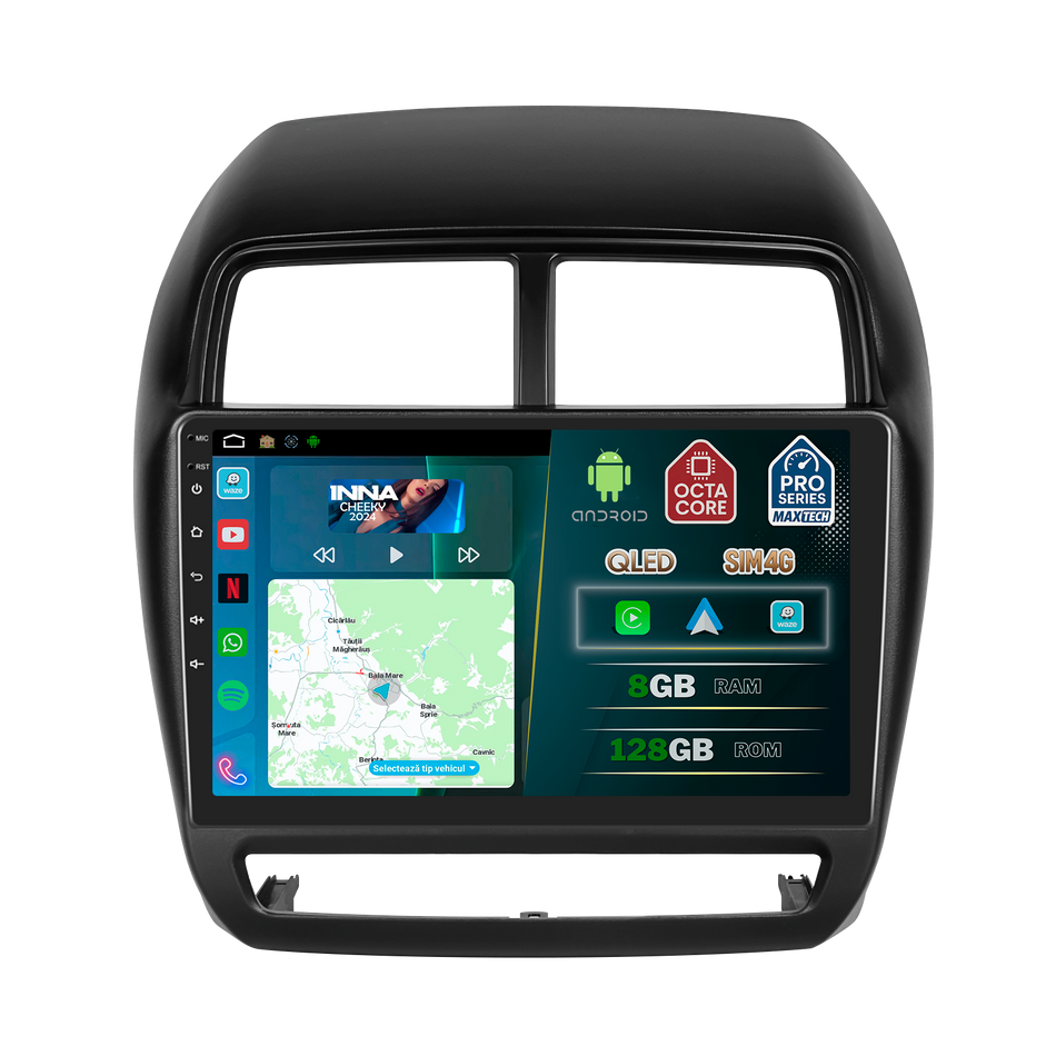 Navigatie Mitsubishi ASX (2019-2021) dedicata, MaxTech® PRO SERIES, 8 GB Ram 128 GB Rom, OctaCore, Carplay si Android auto, Ecran 10” HD Touch, Sim 4G, ADI/HI-Res, GPS, Wifi, Bluetooth, Radio, USB, EQ, DSP, Waze