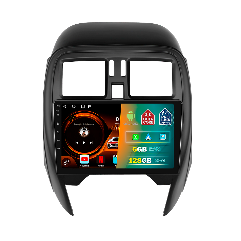 Navigatie Nissan Micra (2010-2017) dedicata, MaxTech® PRO SERIES, 6 GB Ram 128 GB Rom, Carplay si Android auto, Ecran 9” HD Touch, GPS, Wifi, Bluetooth, Radio, USB, EQ, DSP, Waze