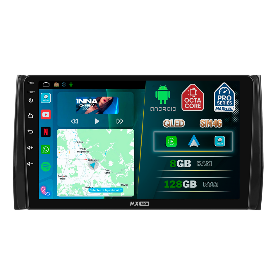 Navigatie Skoda Kodiaq/Karoq I (2017-2021) pre-facelift dedicata, MaxTech® PRO SERIES, 8 GB Ram 128 GB Rom, OctaCore, Carplay si Android auto, Ecran 10” HD Touch, Sim 4G, ADI/HI-Res, GPS, Wifi, Bluetooth, Radio, USB, EQ, DSP, Waze