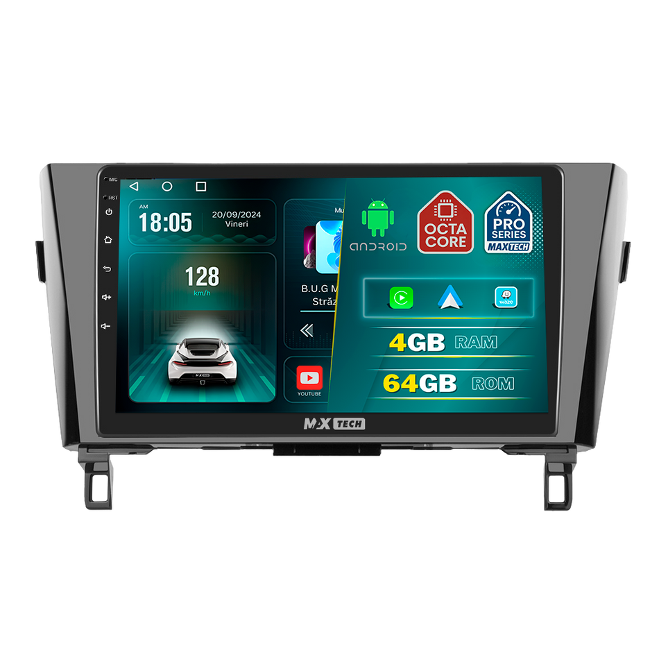 Navigatie Nissan Qashqai II J11 / X-trail 2014-2017 III (T32) (Pre-Facelift) dedicata, MaxTech® PRO SERIES, 4 GB Ram 64 GB Rom, Carplay si Android auto, Ecran 10 ” HD Touch, GPS, Wifi, Bluetooth, Radio, USB, EQ, DSP, Waze