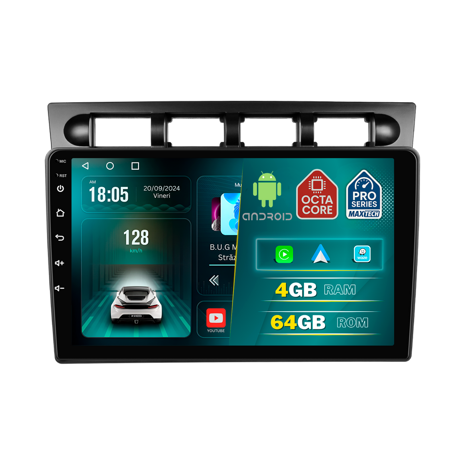 Navigatie Kia Picanto I (2007-2011) facelift dedicata, MaxTech® PRO SERIES, 4 GB Ram 64 GB Rom, Carplay si Android auto, Ecran 9 ” HD Touch, GPS, Wifi, Bluetooth, Radio, USB, EQ, DSP, Waze