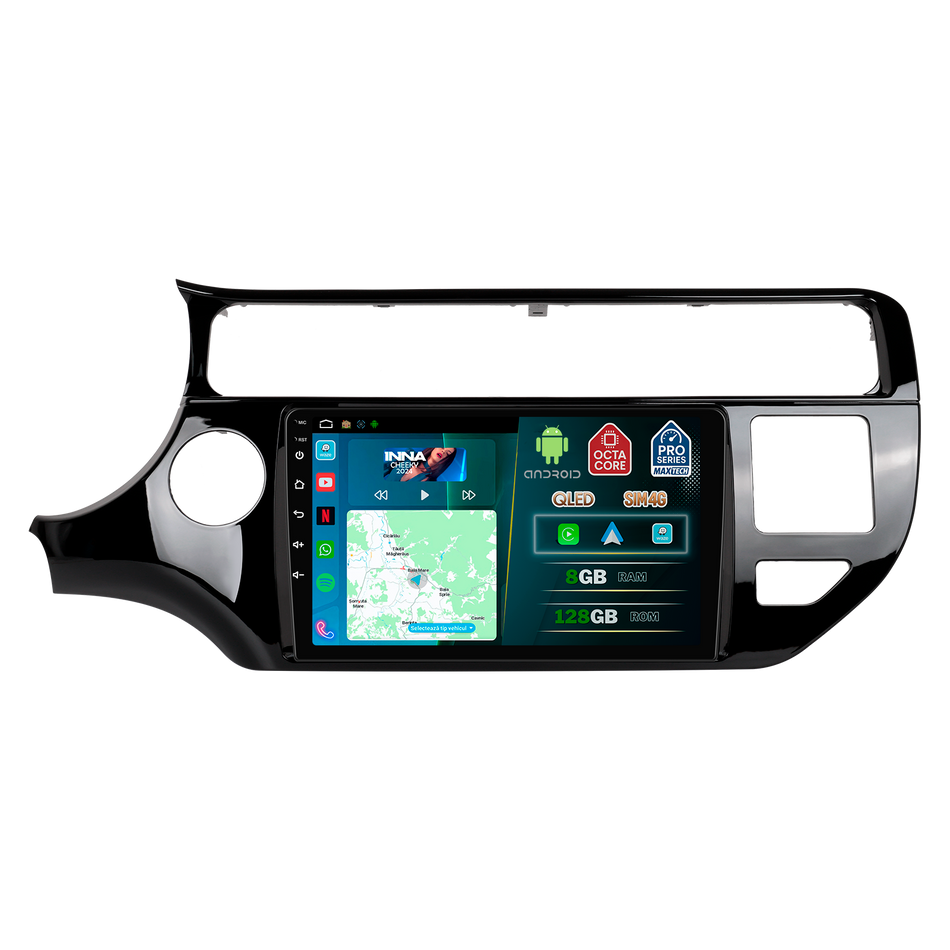 Navigatie Kia Rio (2014-2017) (facelift) dedicata, MaxTech® PRO SERIES, 8 GB Ram 128 GB Rom, OctaCore, Carplay si Android auto, Ecran 9” HD Touch, Sim 4G, ADI/HI-Res, GPS, Wifi, Bluetooth, Radio, USB, EQ, DSP, Waze