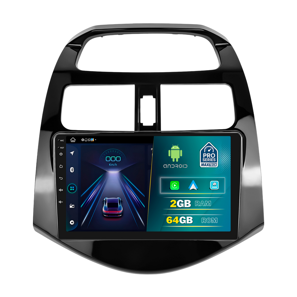 Navigatie Chevrolet Spark (2011-2015) dedicata, MaxTech® PRO SERIES, 2 GB Ram 64 GB Rom, Carplay si Android auto, Ecran 9” HD Touch, GPS, Wifi, Bluetooth, Radio, USB, EQ, DSP, Waze
