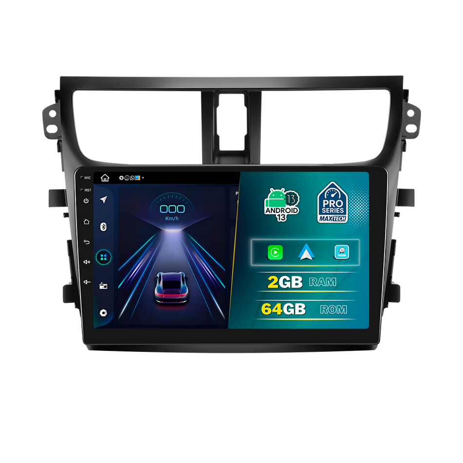 Navigatie Suzuki Celerio (2014-2020) dedicata, MaxTech® PRO SERIES, 2 GB Ram 64 GB Rom, Carplay si Android auto, Ecran 9” HD Touch, GPS, Wifi, Bluetooth, Radio, USB, EQ, DSP, Waze