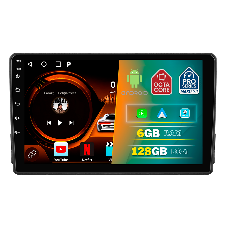 Navigatie Toyota AURIS II (2013-2015) pre-facelift dedicata, MaxTech® PRO SERIES, 6 GB Ram 128 GB Rom, Carplay si Android auto, Ecran 9” HD Touch, GPS, Wifi, Bluetooth, Radio, USB, EQ, DSP, Waze