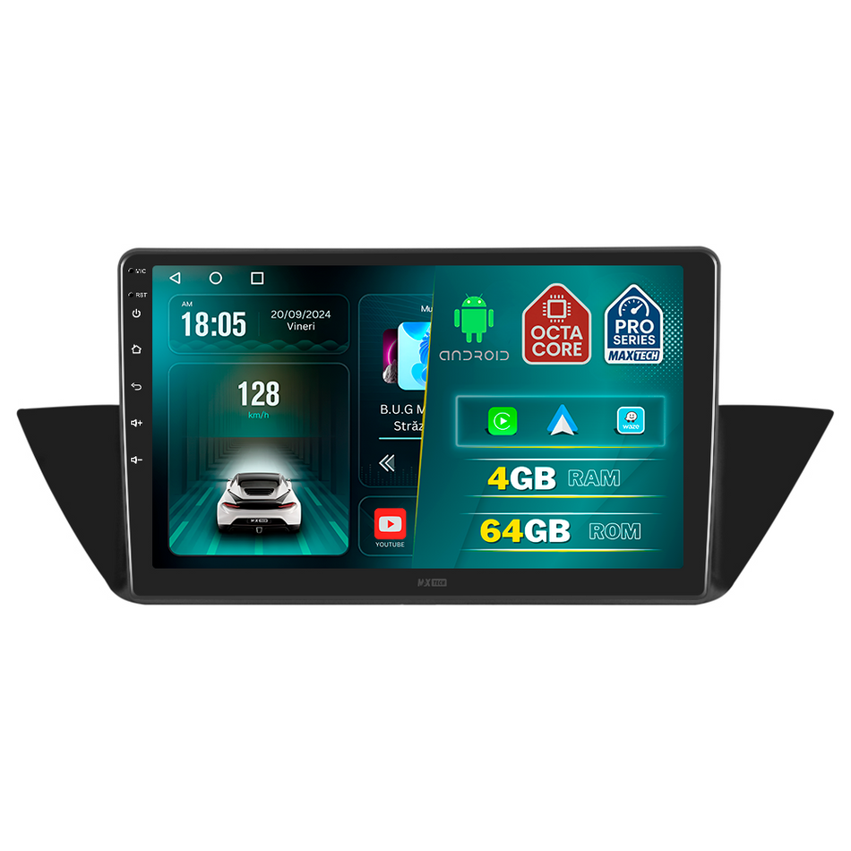 Navigatie BMW X1 E84 (2009-2015) dedicata, MaxTech® PRO SERIES, 4 GB Ram 64 GB Rom, Carplay si Android auto, Ecran 10 ” HD Touch, GPS, Wifi, Bluetooth, Radio, USB, EQ, DSP, Waze