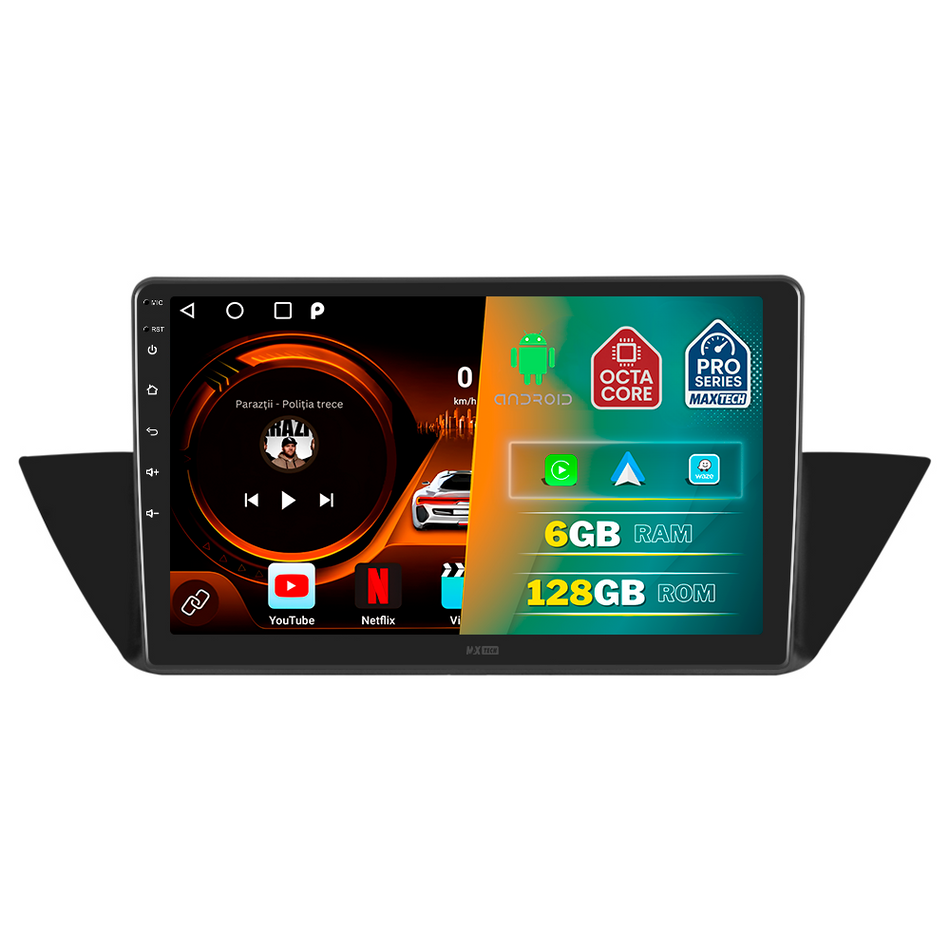 Navigatie BMW X1 E84 (2009-2015) dedicata, MaxTech® PRO SERIES, 6 GB Ram 128 GB Rom, Carplay si Android auto, Ecran 10” HD Touch, GPS, Wifi, Bluetooth, Radio, USB, EQ, DSP, Waze