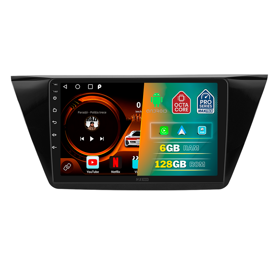 Navigatie Volkswagen Touran (2016-2021) dedicata, MaxTech® PRO SERIES, 6 GB Ram 128 GB Rom, Carplay si Android auto, Ecran 10” HD Touch, GPS, Wifi, Bluetooth, Radio, USB, EQ, DSP, Waze