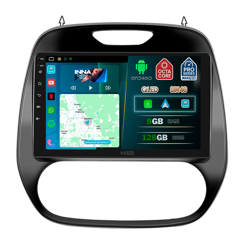 Navigatie Renault Captur 1 (2013-2017) Pre-Facelift dedicata, MaxTech® PRO SERIES, 8 GB Ram 128 GB Rom, OctaCore, Carplay si Android auto, Ecran 9” HD Touch, Sim 4G, ADI/HI-Res, GPS, Wifi, Bluetooth, Radio, USB, EQ, DSP, Waze
