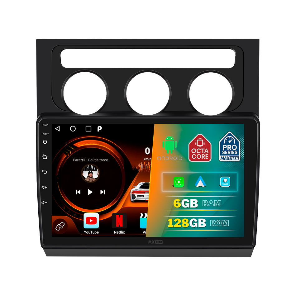 Navigatie Volkswagen Touran I (2004–2008) dedicata, MaxTech® PRO SERIES, 6 GB Ram 128 GB Rom, Carplay si Android auto, Ecran 10” HD Touch, GPS, Wifi, Bluetooth, Radio, USB, EQ, DSP, Waze
