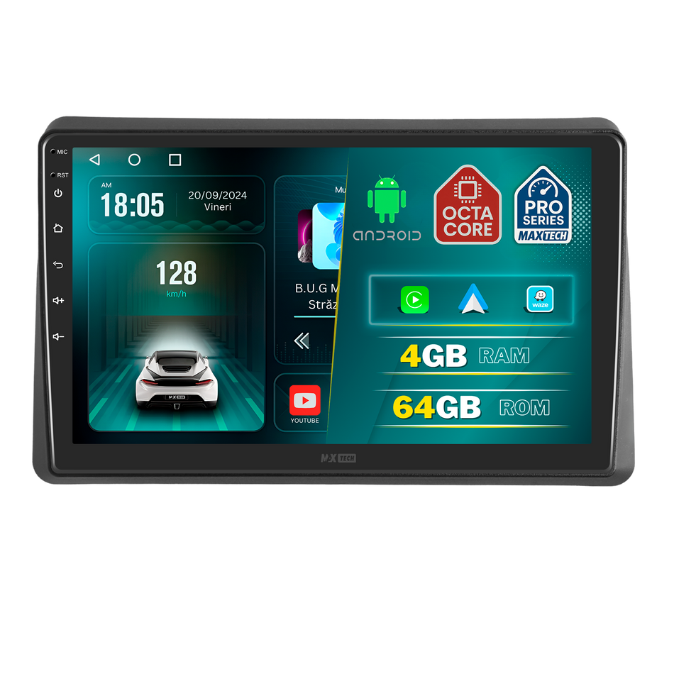 Navigatie Renault Master III (2019-2024) Facelift dedicata, MaxTech® PRO SERIES, 4 GB Ram 64 GB Rom, Carplay si Android auto, Ecran 10 ” HD Touch, GPS, Wifi, Bluetooth, Radio, USB, EQ, DSP, Waze