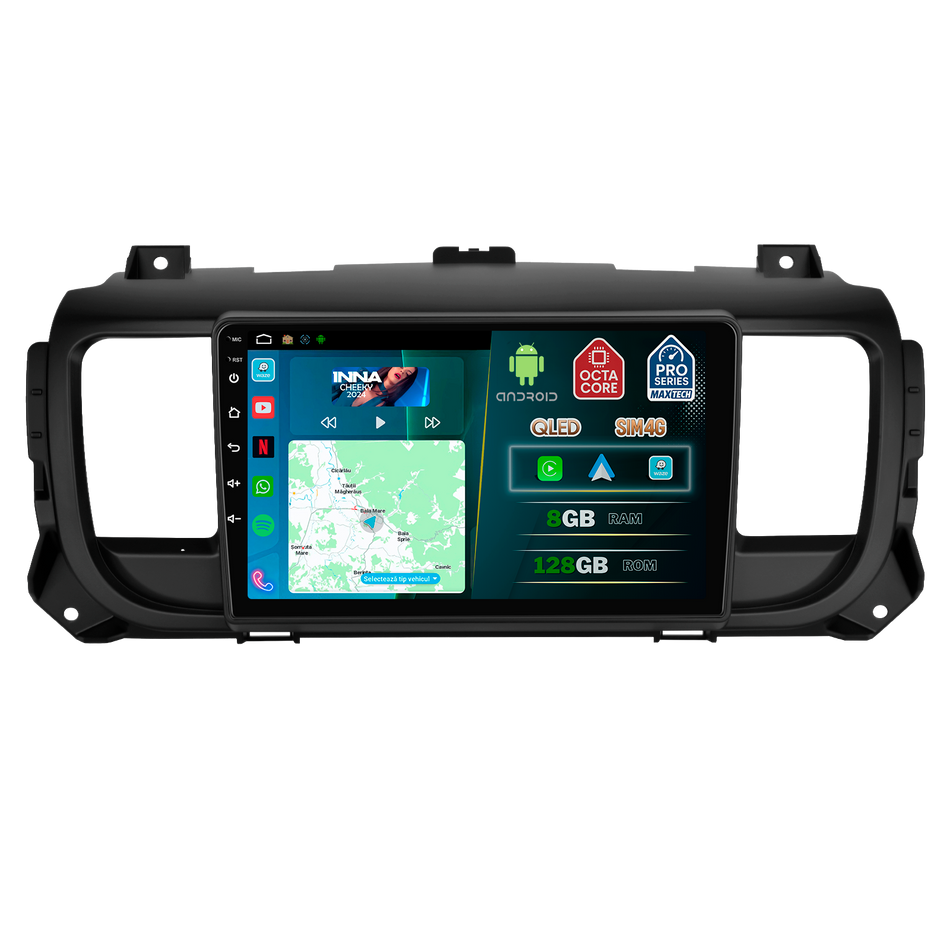 Navigatie Citroen Jumpy III / Peugeot Expert III / Toyota Proace II (2016–2021) dedicata, MaxTech® PRO SERIES, 8 GB Ram 128 GB Rom, OctaCore, Carplay si Android auto, Ecran 9” HD Touch, Sim 4G, ADI/HI-Res, GPS, Wifi, Bluetooth, Radio, USB, EQ, DSP, Waze