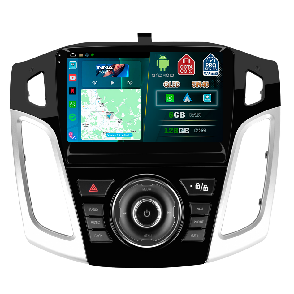 Navigatie Ford Focus III (2011-2014) dedicata, MaxTech® PRO SERIES, 8 GB Ram 128 GB Rom, OctaCore, Carplay si Android auto, Ecran 9” HD Touch, Sim 4G, ADI/HI-Res, GPS, Wifi, Bluetooth, Radio, USB, EQ, DSP, Waze