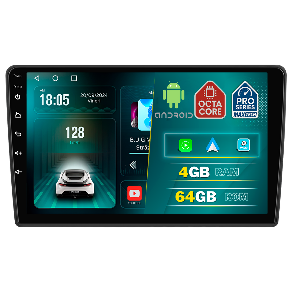 Navigatie Citroen Berlingo II (2015-2018) facelift / Peugeot Partner II (2008-2018) dedicata, MaxTech® PRO SERIES, 4 GB Ram 64 GB Rom, Carplay si Android auto, Ecran 9 ” HD Touch, GPS, Wifi, Bluetooth, Radio, USB, EQ, DSP, Waze