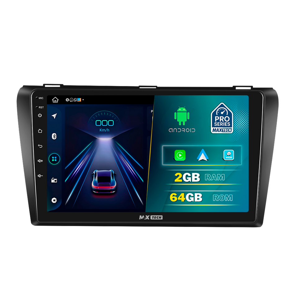 Navigatie Mazda 3 I (2003-2009) dedicata, MaxTech® PRO SERIES, 2 GB Ram 64 GB Rom, Carplay si Android auto, Ecran 9” HD Touch, GPS, Wifi, Bluetooth, Radio, USB, EQ, DSP, Waze