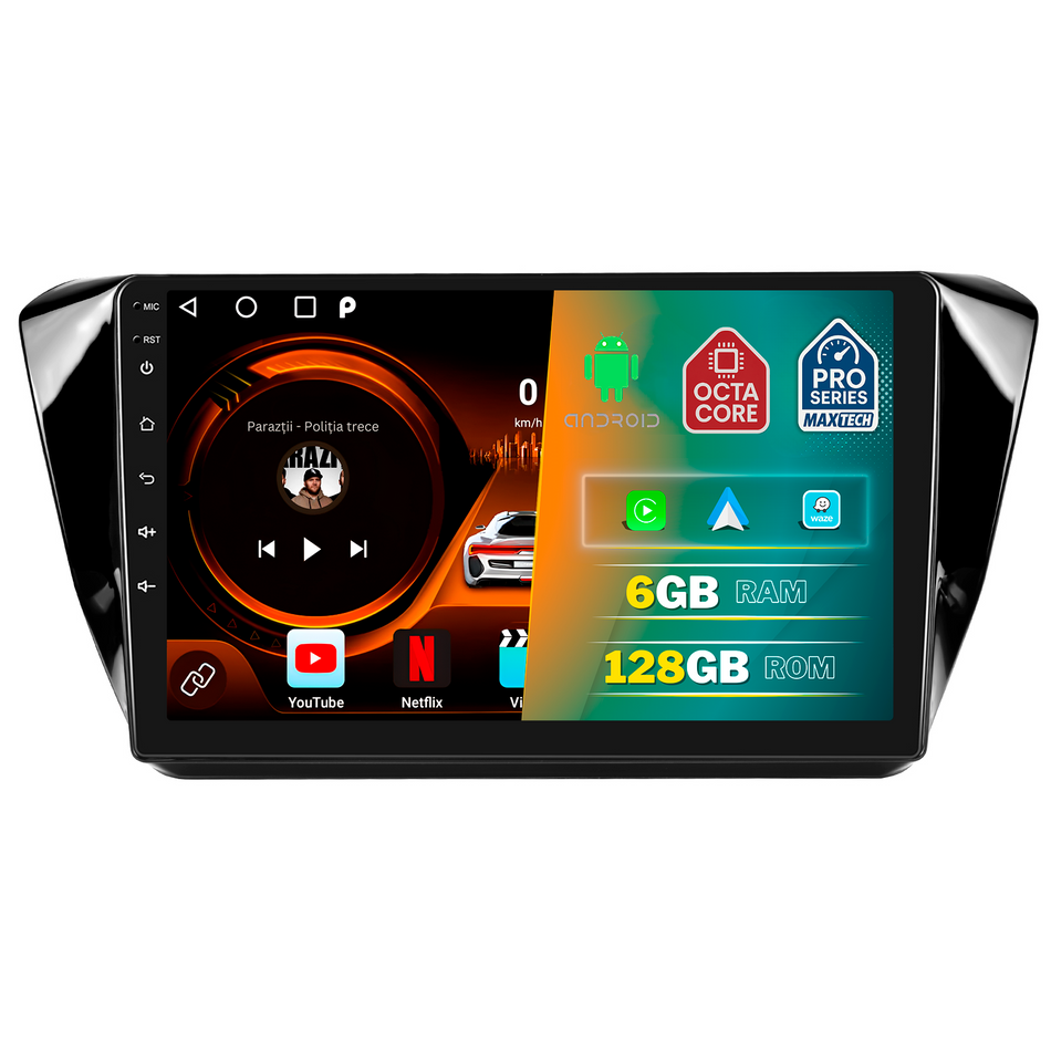 Navigatie Skoda Superb III (2015-2019) pre-facelift dedicata, MaxTech® PRO SERIES, 6 GB Ram 128 GB Rom, Carplay si Android auto, Ecran 10” HD Touch, GPS, Wifi, Bluetooth, Radio, USB, EQ, DSP, Waze