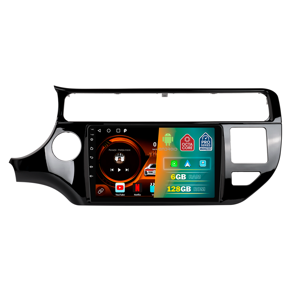 Navigatie Kia Rio (2014-2017) (facelift) dedicata, MaxTech® PRO SERIES, 6 GB Ram 128 GB Rom, Carplay si Android auto, Ecran 9” HD Touch, GPS, Wifi, Bluetooth, Radio, USB, EQ, DSP, Waze