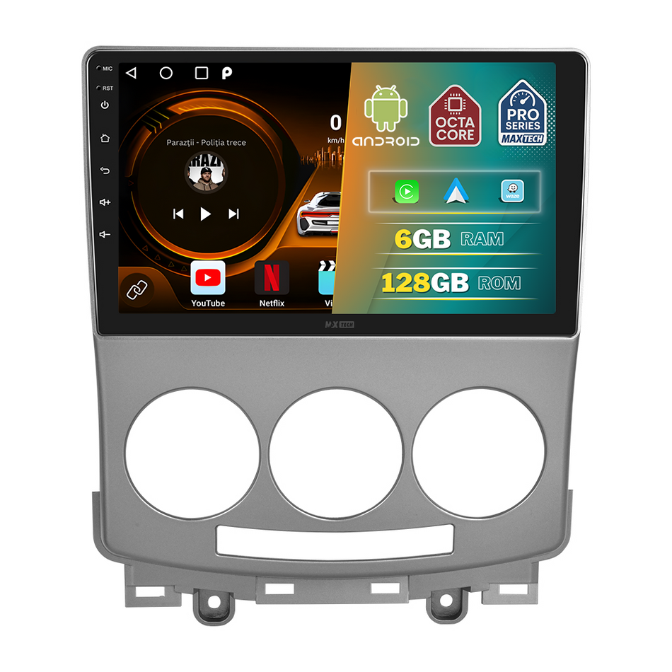Navigatie Mazda 5 (2008-2010) Facelift dedicata, MaxTech® PRO SERIES, 6 GB Ram 128 GB Rom, Carplay si Android auto, Ecran 9 ” HD Touch, GPS, Wifi, Bluetooth, Radio, USB, EQ, DSP, Waze