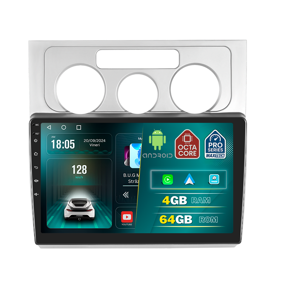 Navigatie VW Touran I (2006-2010) facelift dedicata, MaxTech® PRO SERIES, 4 GB Ram 64 GB Rom, Carplay si Android auto, Ecran 10 ” HD Touch, GPS, Wifi, Bluetooth, Radio, USB, EQ, DSP, Waze