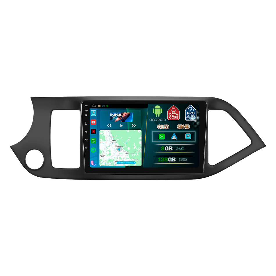 Navigatie Kia Picanto (2012-2016) dedicata, MaxTech® PRO SERIES, 8 GB Ram 128 GB Rom, OctaCore, Carplay si Android auto, Ecran 9” HD Touch, Sim 4G, ADI/HI-Res, GPS, Wifi, Bluetooth, Radio, USB, EQ, DSP, Waze