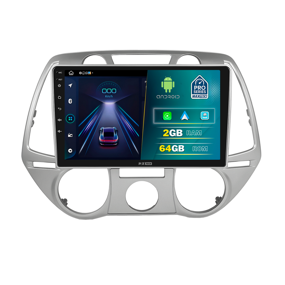 Navigatie Hyundai i20 I (2008-2012) Pre-facelift dedicata, MaxTech® PRO SERIES, 2 GB Ram 64 GB Rom, Carplay si Android auto, Ecran 9” HD Touch, GPS, Wifi, Bluetooth, Radio, USB, EQ, DSP, Waze