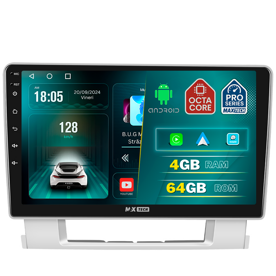 Navigatie Opel Astra J 2010–2017 dedicata, MaxTech® PRO SERIES, 4 GB Ram 64 GB Rom, Carplay si Android auto, Ecran 9 ” HD Touch, GPS, Wifi, Bluetooth, Radio, USB, EQ, DSP, Waze