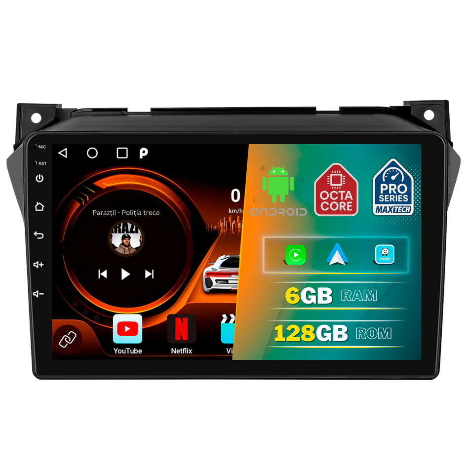 Navigatie Suzuki Alto 2009-2014 dedicata, MaxTech® PRO SERIES, 6 GB Ram 128 GB Rom, Carplay si Android auto, Ecran 9” HD Touch, GPS, Wifi, Bluetooth, Radio, USB, EQ, DSP, Waze