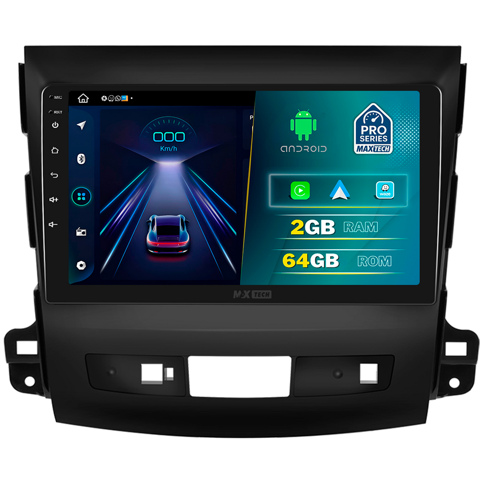 Navigatie Mitsubishi Outlander II (2008-2015) dedicata, MaxTech® PRO SERIES, 2 GB Ram 64 GB Rom, Carplay si Android auto, Ecran 9” HD Touch, GPS, Wifi, Bluetooth, Radio, USB, EQ, DSP, Waze