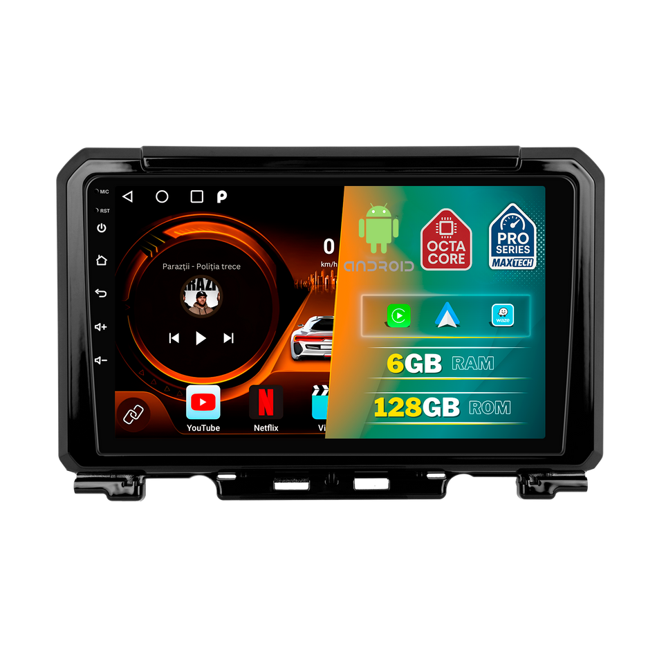 Navigatie Suzuki Jimny IV 2018+ dedicata, MaxTech® PRO SERIES, 6 GB Ram 128 GB Rom, Carplay si Android auto, Ecran 9” HD Touch, GPS, Wifi, Bluetooth, Radio, USB, EQ, DSP, Waze