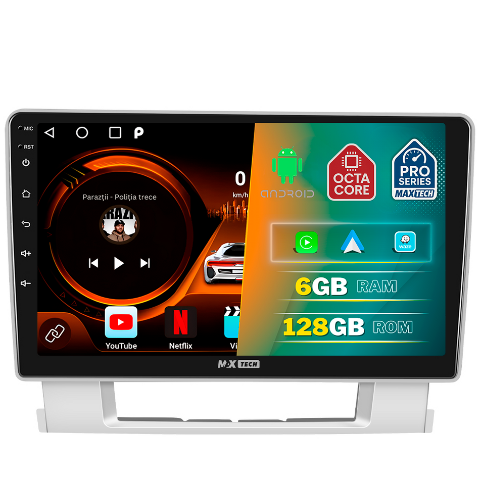 Navigatie Opel Astra J 2010–2017 dedicata, MaxTech® PRO SERIES, 6 GB Ram 128 GB Rom, Carplay si Android auto, Ecran 9” HD Touch, GPS, Wifi, Bluetooth, Radio, USB, EQ, DSP, Waze