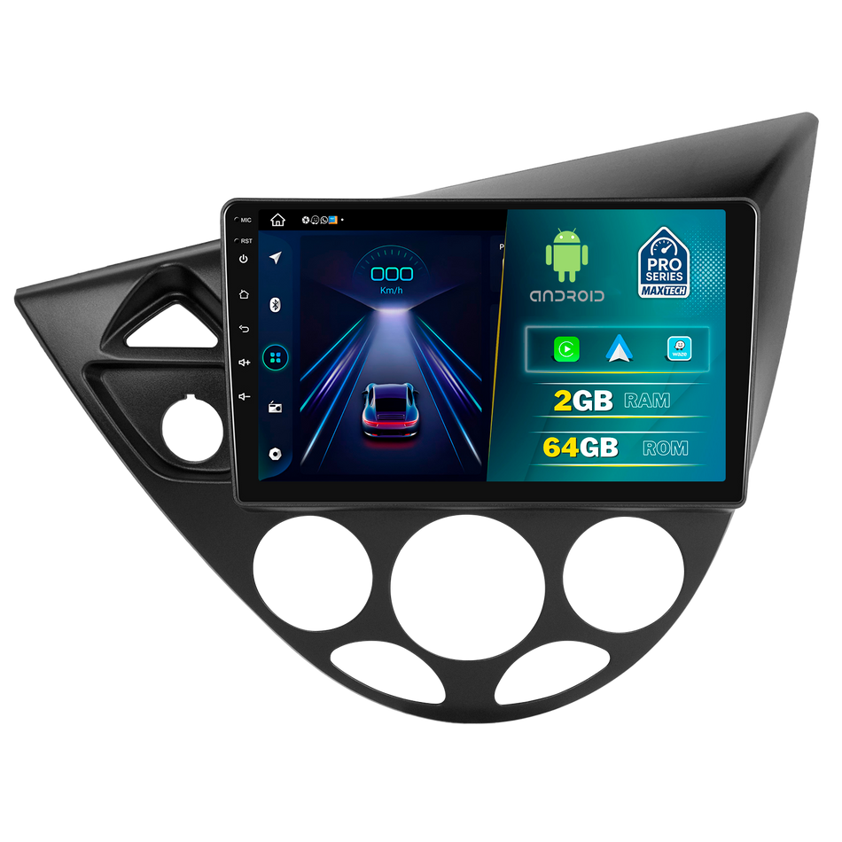 Navigatie Ford Focus MK1 (1998-2005) dedicata, MaxTech® PRO SERIES, 2 GB Ram 64 GB Rom, Carplay si Android auto, Ecran 9” HD Touch, GPS, Wifi, Bluetooth, Radio, USB, EQ, DSP, Waze