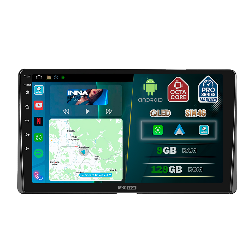 Navigatie Toyota Sienna 3 (2015-2020) facelift dedicata, MaxTech® PRO SERIES, 8 GB Ram 128 GB Rom, OctaCore, Carplay si Android auto, Ecran 9” HD Touch, Sim 4G, ADI/HI-Res, GPS, Wifi, Bluetooth, Radio, USB, EQ, DSP, Waze