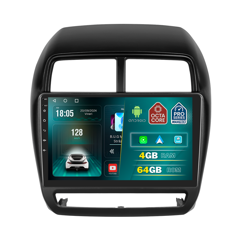 Navigatie Mitsubishi ASX (2019-2021) dedicata, MaxTech® PRO SERIES, 4 GB Ram 64 GB Rom, Carplay si Android auto, Ecran 10 ” HD Touch, GPS, Wifi, Bluetooth, Radio, USB, EQ, DSP, Waze