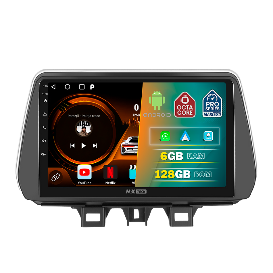 Navigatie Hyundai Tucson III (2018-2020) Facelift dedicata, MaxTech® PRO SERIES, 6 GB Ram 128 GB Rom, Carplay si Android auto, Ecran 9” HD Touch, GPS, Wifi, Bluetooth, Radio, USB, EQ, DSP, Waze