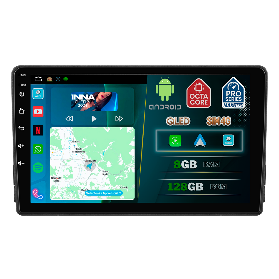 Navigatie Toyota AURIS II (2013-2015) pre-facelift dedicata, MaxTech® PRO SERIES, 8 GB Ram 128 GB Rom, OctaCore, Carplay si Android auto, Ecran 9” HD Touch, Sim 4G, ADI/HI-Res, GPS, Wifi, Bluetooth, Radio, USB, EQ, DSP, Waze