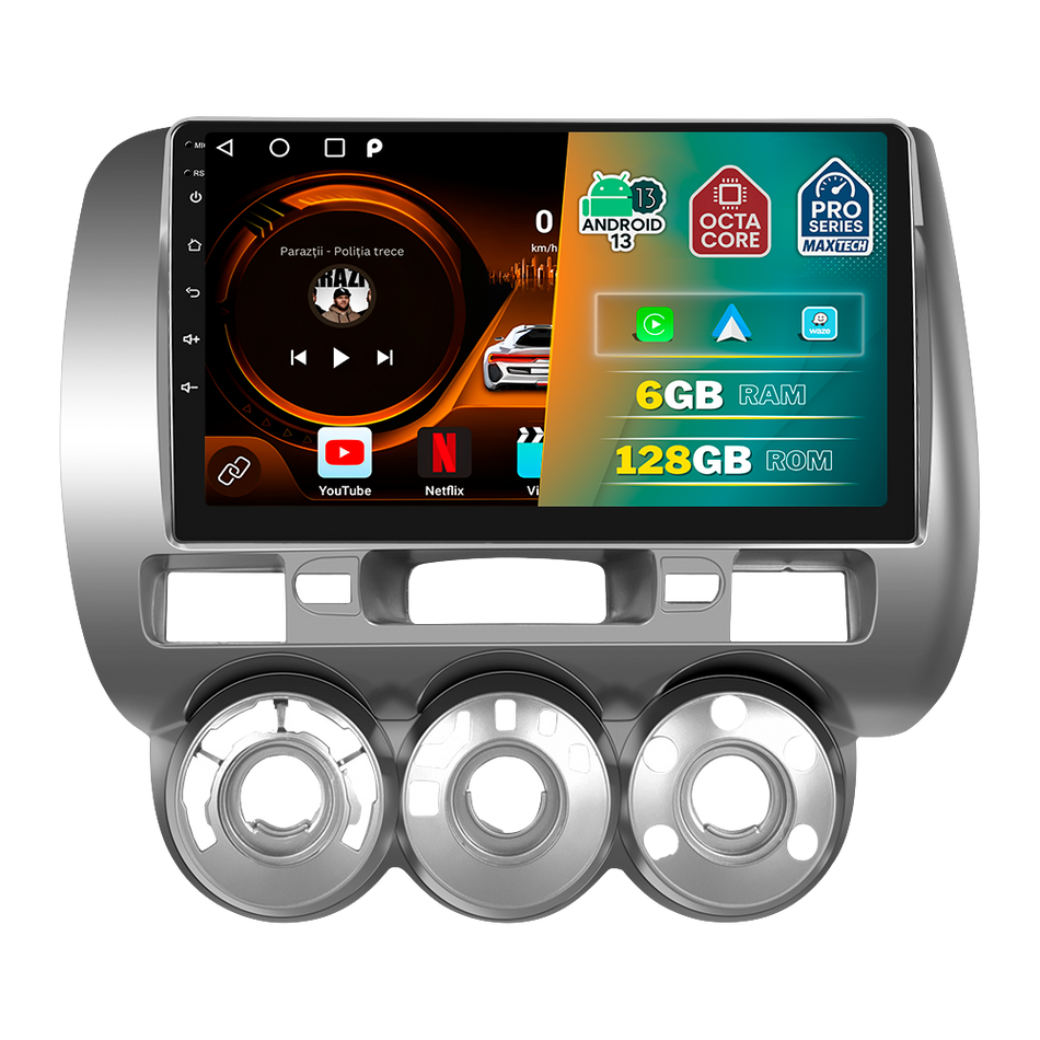 Navigatie Honda Jazz (2002-2008) dedicata, MaxTech® PRO SERIES, 6 GB Ram 128 GB Rom, Carplay si Android auto, Ecran 9” HD Touch, GPS, Wifi, Bluetooth, Radio, USB, EQ, DSP, Waze