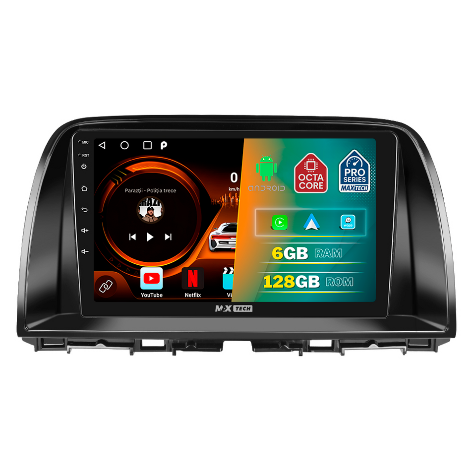 Navigatie Mazda CX-5 I (2012-2014) pre-facelift dedicata, MaxTech® PRO SERIES, 6 GB Ram 128 GB Rom, Carplay si Android auto, Ecran 9” HD Touch, GPS, Wifi, Bluetooth, Radio, USB, EQ, DSP, Waze