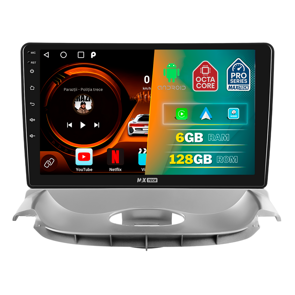 Navigatie Peugeot 206 (2004-2008) facelift  dedicata, MaxTech® PRO SERIES, 6 GB Ram 128 GB Rom, Carplay si Android auto, Ecran 9” HD Touch, GPS, Wifi, Bluetooth, Radio, USB, EQ, DSP, Waze