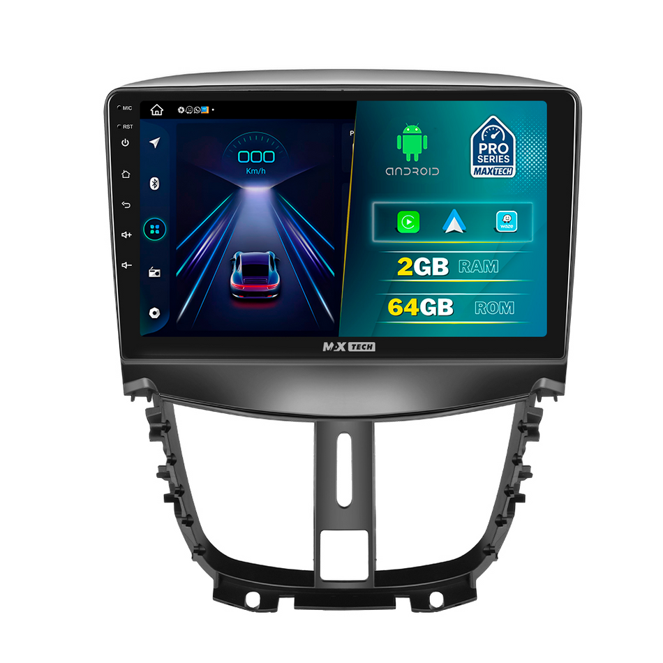 Navigatie Peugeot 207 (2009-2013) facelift dedicata, MaxTech® PRO SERIES, 2 GB Ram 64 GB Rom, Carplay si Android auto, Ecran 9” HD Touch, GPS, Wifi, Bluetooth, Radio, USB, EQ, DSP, Waze