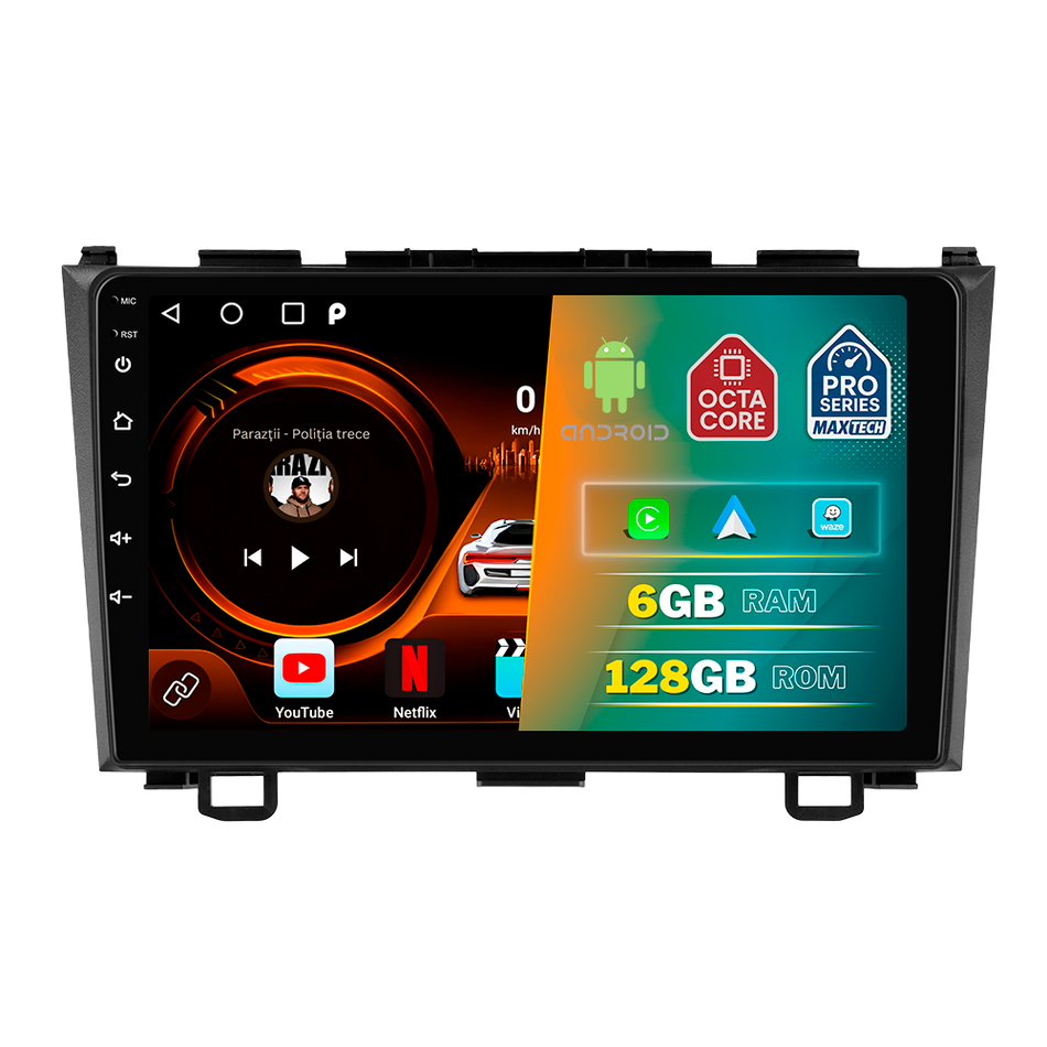 Navigatie Honda CR-V (2007-2011) dedicata, MaxTech® PRO SERIES, 6 GB Ram 128 GB Rom, Carplay si Android auto, Ecran 9” HD Touch, GPS, Wifi, Bluetooth, Radio, USB, EQ, DSP, Waze