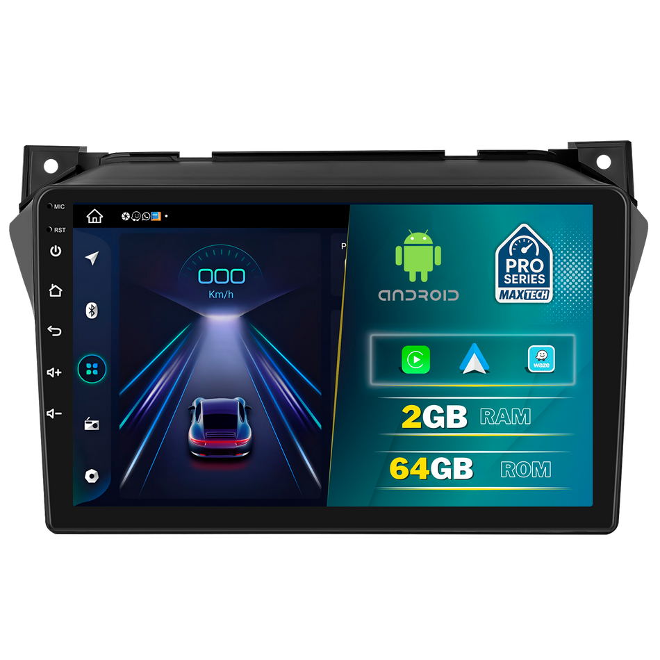 Navigatie Suzuki Alto 2009-2014 dedicata, MaxTech® PRO SERIES, 2 GB Ram 64 GB Rom, Carplay si Android auto, Ecran 9” HD Touch, GPS, Wifi, Bluetooth, Radio, USB, EQ, DSP, Waze