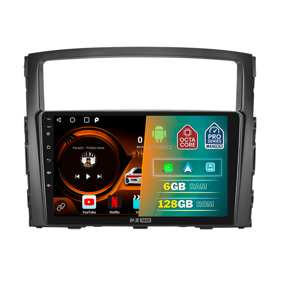 Navigatie Mitsubishi Pajero IV (2006-2017) dedicata, MaxTech® PRO SERIES, 6 GB Ram 128 GB Rom, Carplay si Android auto, Ecran 9” HD Touch, GPS, Wifi, Bluetooth, Radio, USB, EQ, DSP, Waze
