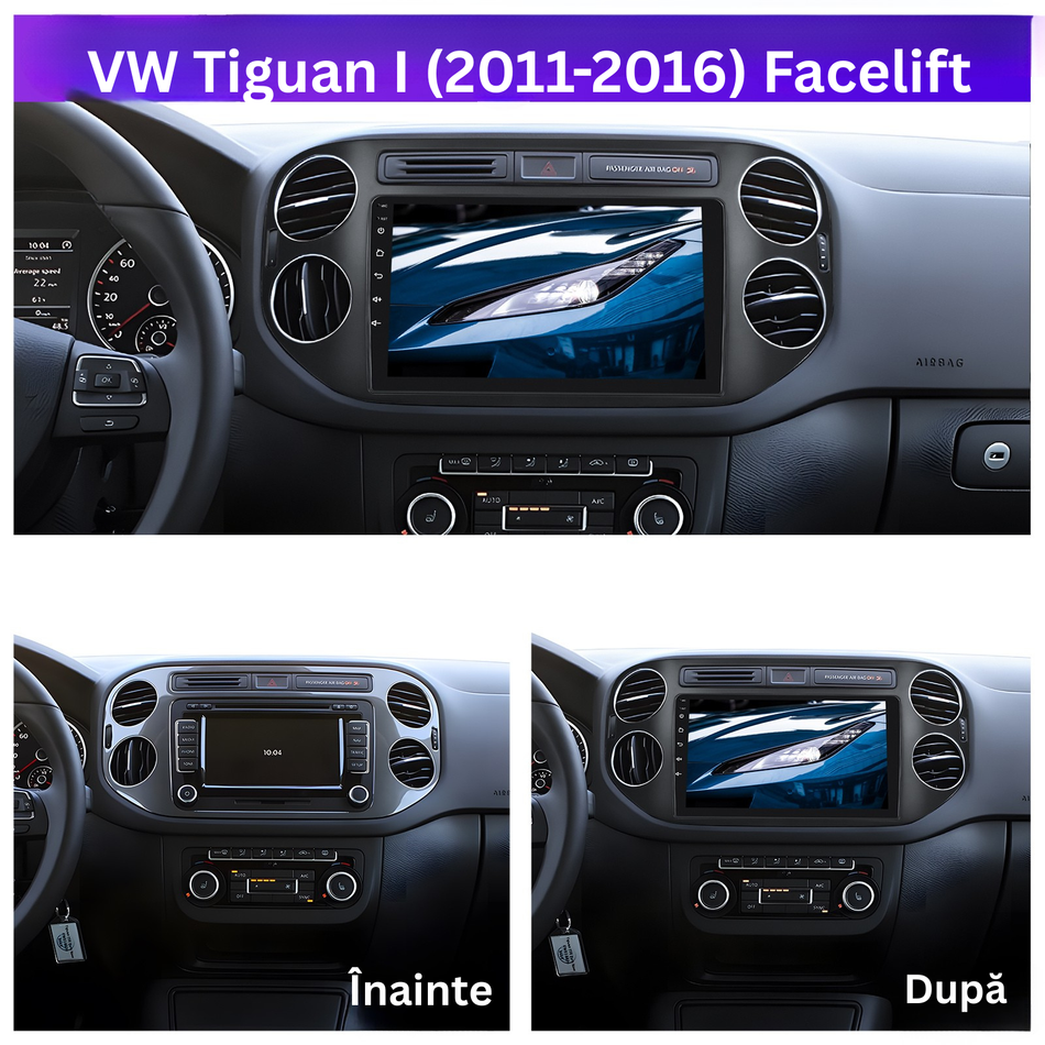 Navigatie Volkswagen Tiguan I (2011-2016) facelift dedicata, MaxTech® PRO SERIES, 8 GB Ram 128 GB Rom, OctaCore, Carplay si Android auto, Ecran 9” HD Touch, Sim 4G, ADI/HI-Res, GPS, Wifi, Bluetooth, Radio, USB, EQ, DSP, Waze