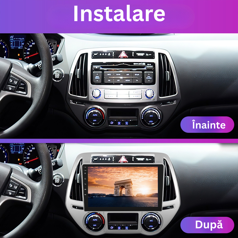 Navigatie Hyundai i20 (2012-2014) (PB Facelift) dedicata, MaxTech® PRO SERIES, 2 GB Ram 64 GB Rom, Carplay si Android auto, Ecran 9” HD Touch, GPS, Wifi, Bluetooth, Radio, USB, EQ, DSP, Waze