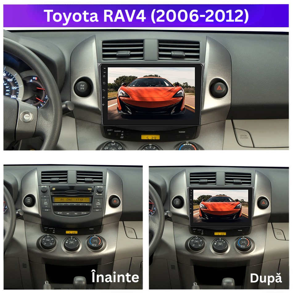 Navigatie Toyota RAV4 (2006-2012) dedicata, MaxTech® PRO SERIES, 8 GB Ram 128 GB Rom, OctaCore, Carplay si Android auto, Ecran 9” HD Touch, Sim 4G, ADI/HI-Res, GPS, Wifi, Bluetooth, Radio, USB, EQ, DSP, Waze