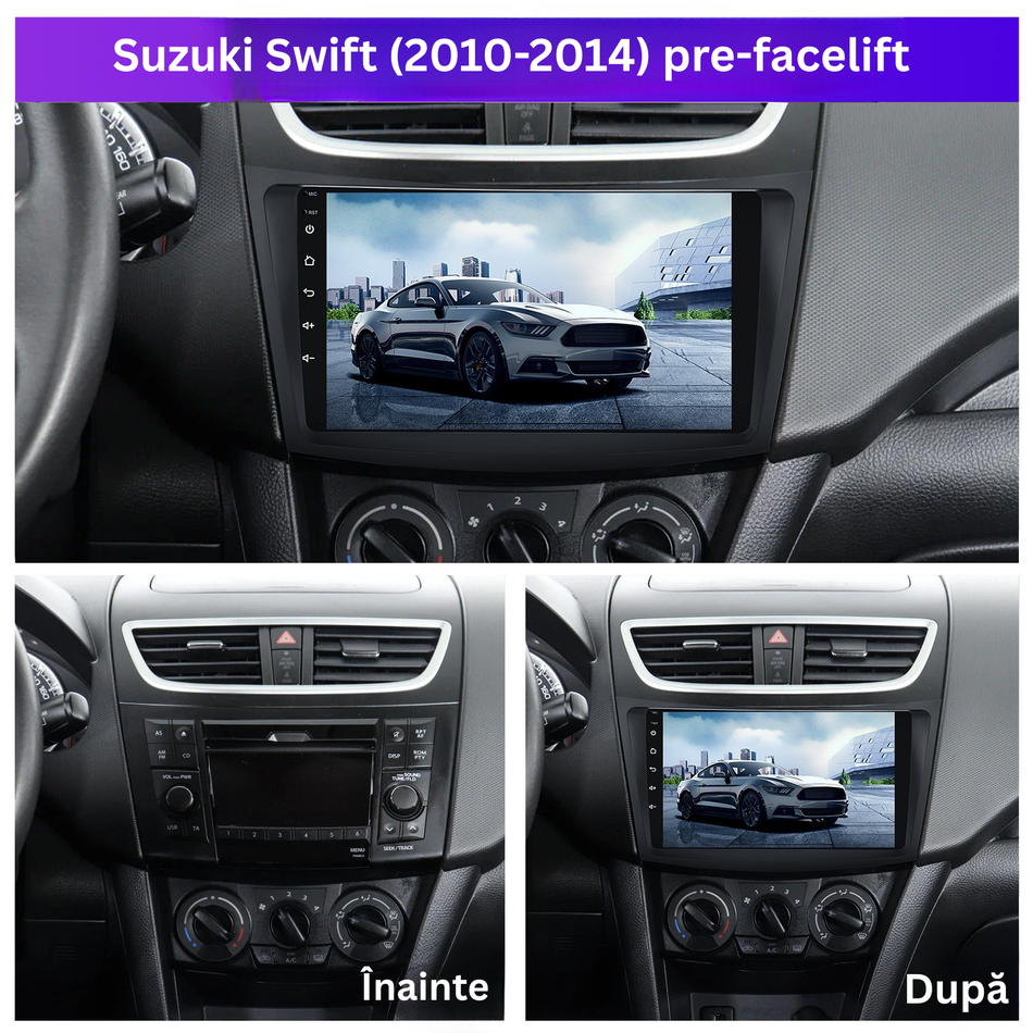 Navigatie Suzuki Swift (2010-2014) pre-facelift dedicata, MaxTech® PRO SERIES, 8 GB Ram 128 GB Rom, OctaCore, Carplay si Android auto, Ecran 9” HD Touch, Sim 4G, ADI/HI-Res, GPS, Wifi, Bluetooth, Radio, USB, EQ, DSP, Waze