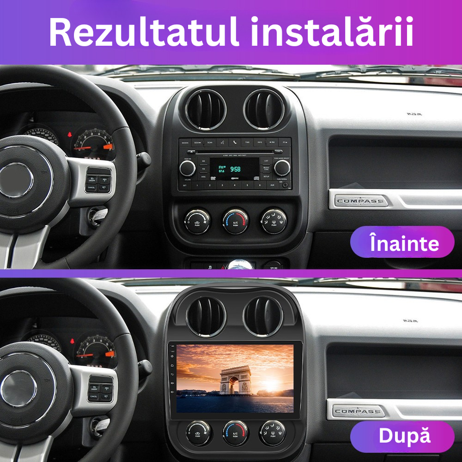 Navigatie Jeep Compass/Patriot (2011-2016) Facelift dedicata, MaxTech® PRO SERIES, 8 GB Ram 128 GB Rom, OctaCore, Carplay si Android auto, Ecran 10” HD Touch, Sim 4G, ADI/HI-Res, GPS, Wifi, Bluetooth, Radio, USB, EQ, DSP, Waze