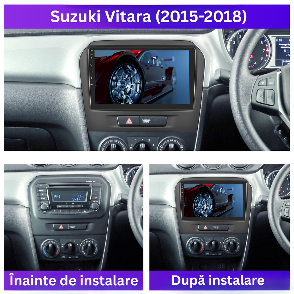 Navigatie Suzuki Vitara (2015-2018) dedicata, MaxTech® PRO SERIES, 8 GB Ram 128 GB Rom, OctaCore, Carplay si Android auto, Ecran 9” HD Touch, Sim 4G, ADI/HI-Res, GPS, Wifi, Bluetooth, Radio, USB, EQ, DSP, Waze