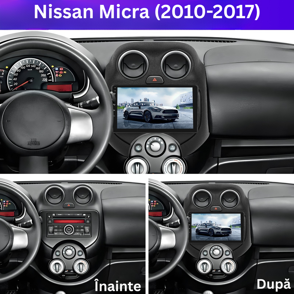 Navigatie Nissan Micra (2010-2017) dedicata, MaxTech® PRO SERIES, 4 GB Ram 64 GB Rom, Carplay si Android auto, Ecran 9 ” HD Touch, GPS, Wifi, Bluetooth, Radio, USB, EQ, DSP, Waze